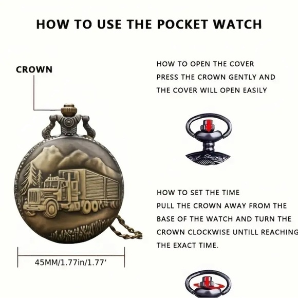 antique style pocket watch with a bronze finish and a truck design on the front - Picture 4 of 11